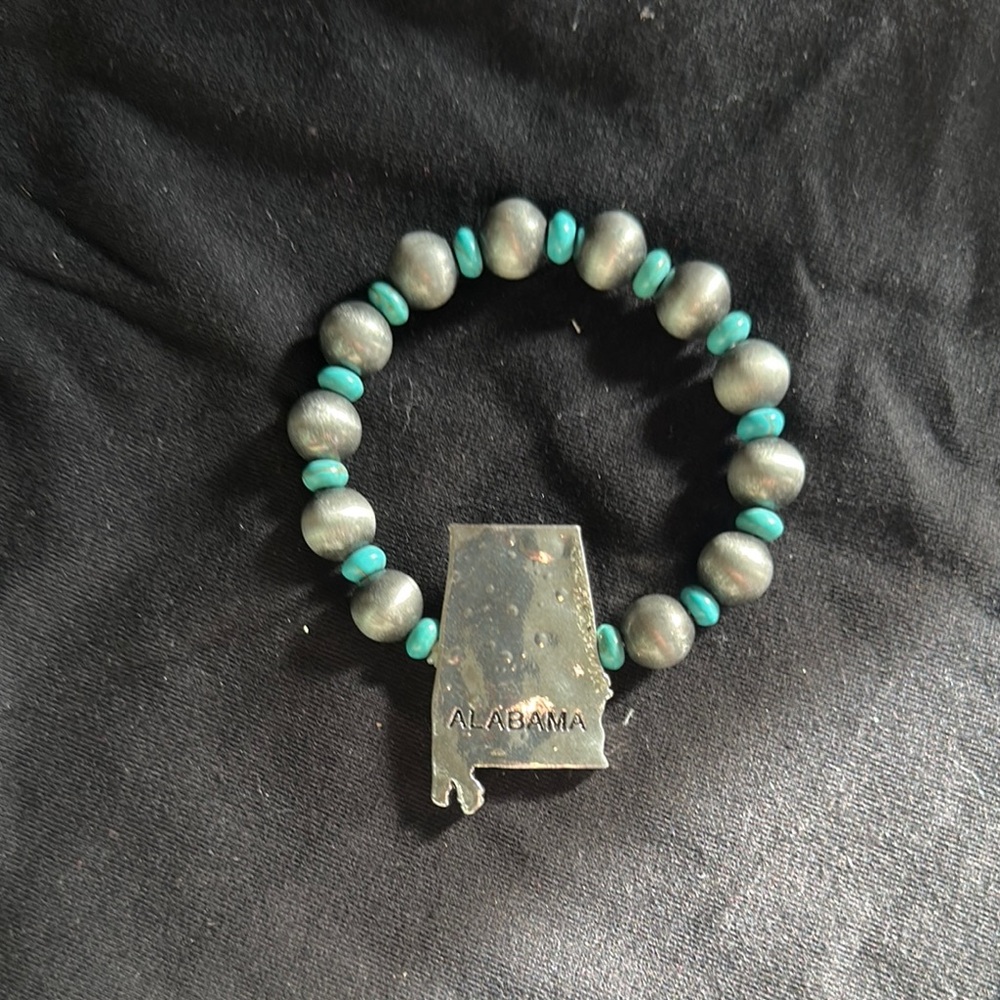 Silver and Turquoise Beaded Alabama Bracelet